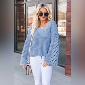 Pink Lilly ACT SURPRISED CHENILLE OPEN KNIT SLEEVE SWEATER